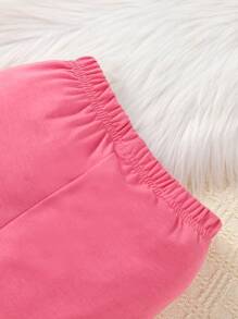 Young Girl Valentine's Day Heart Print Bow Decor Top And Solid Color Pants Set - 粉色 - 查看 7