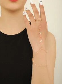 1pc Fashionable Dripping Oil Flower Design Sexy Attached Finger Bracelet - Yellow Gold - View 1