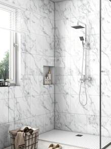 10pcs 0.9㎡ White Marble Imitation Tile Stickers Wall Decoration Background Waterproof & Moisture-Proof Self-Adhesive Aluminum-Plastic Board Wall Stickers, Renovation Stickers Peel Wall Panels, Wall Paper, Wallpapers, Spring Decoration Items Refresh Your Home, Festival Decoration Stickers Gifts Birthday Graduation
