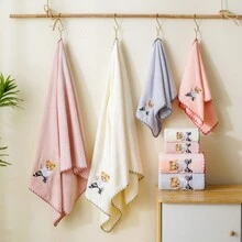 1pc Embroidered Teddy Bear Coral Velvet Soft Absorbent Towel, Not Easy To Shed. Ideal For Bathroom, Face Wiping And Showering - Baby Pink - View 5