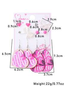 6對/組心形蝴蝶結耳環套裝,適用於情人節、度假和日常佩戴 - 彩色 - 查看 6