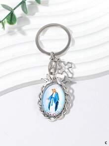 1pc Vintage Holy Family & Tree Of Life Shaped Metal Hanging Tag Keychain, Alloy Cross Pendant For Diy Car Pendant - Zinc Alloy Jewelry Pendant - View 5