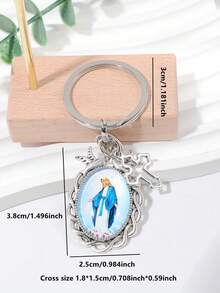 1pc Vintage Holy Family & Tree Of Life Shaped Metal Hanging Tag Keychain, Alloy Cross Pendant For Diy Car Pendant - Zinc Alloy Jewelry Pendant - View 7