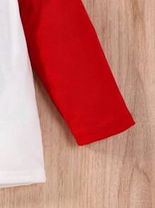 Valentine's Day Red & White Contrast Letter Print Long Sleeve Top And Solid Color Pants Set For Young Boy - Red - View 5