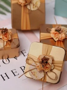 1pc Creative Personalized Wedding Tin Box For Candy And Sweets, Bridal Party Favors Gift Packaging - Gold - View 3