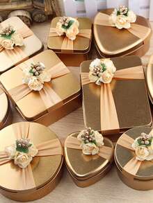 1pc Creative Personalized Wedding Tin Box For Candy And Sweets, Bridal Party Favors Gift Packaging - Gold - View 5