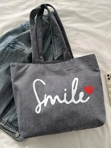 Fashionable Simple Literatue Style Shoulder Bag With Letter Pattern, Large Capacity - Grey - View 5
