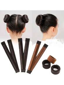 2 件装 DIY 发髻制作器 - 法式盘发带，带球扭结和合成甜甜圈花边头带，适合女孩，是送礼的理想选择 - 彩色 - 查看 2