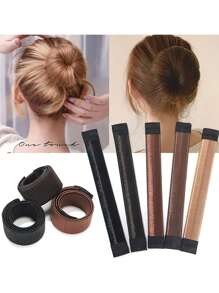 2 件装 DIY 发髻制作器 - 法式盘发带，带球扭结和合成甜甜圈花边头带，适合女孩，是送礼的理想选择 - 彩色 - 查看 1