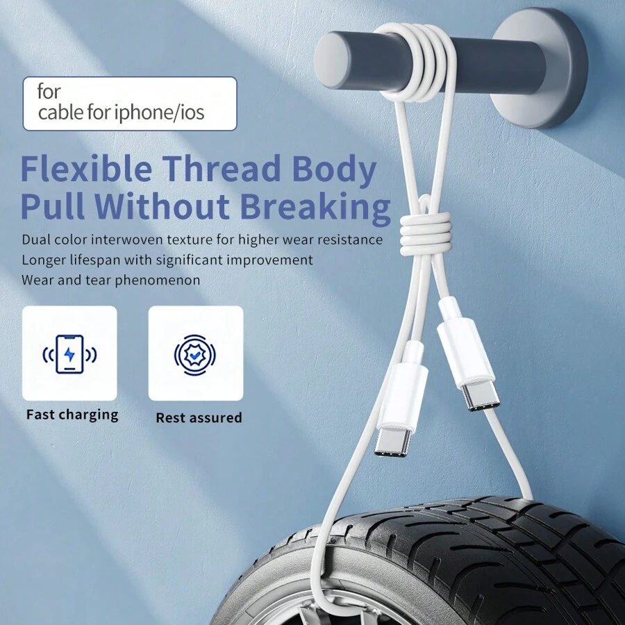 1pc 3.3FT USB C To USB C Charger Cable 60W Type C Charging Cable Cable 3A Fast Charging USBC To USBC Cable, Nylon Braided Aluminum Data Cable Compatible With Samsung S23 S22 S21 Note 20 Ultra, IPad Pro 12.9 Air Mini Macbook /ROSA/Blue/Green - White - View 1