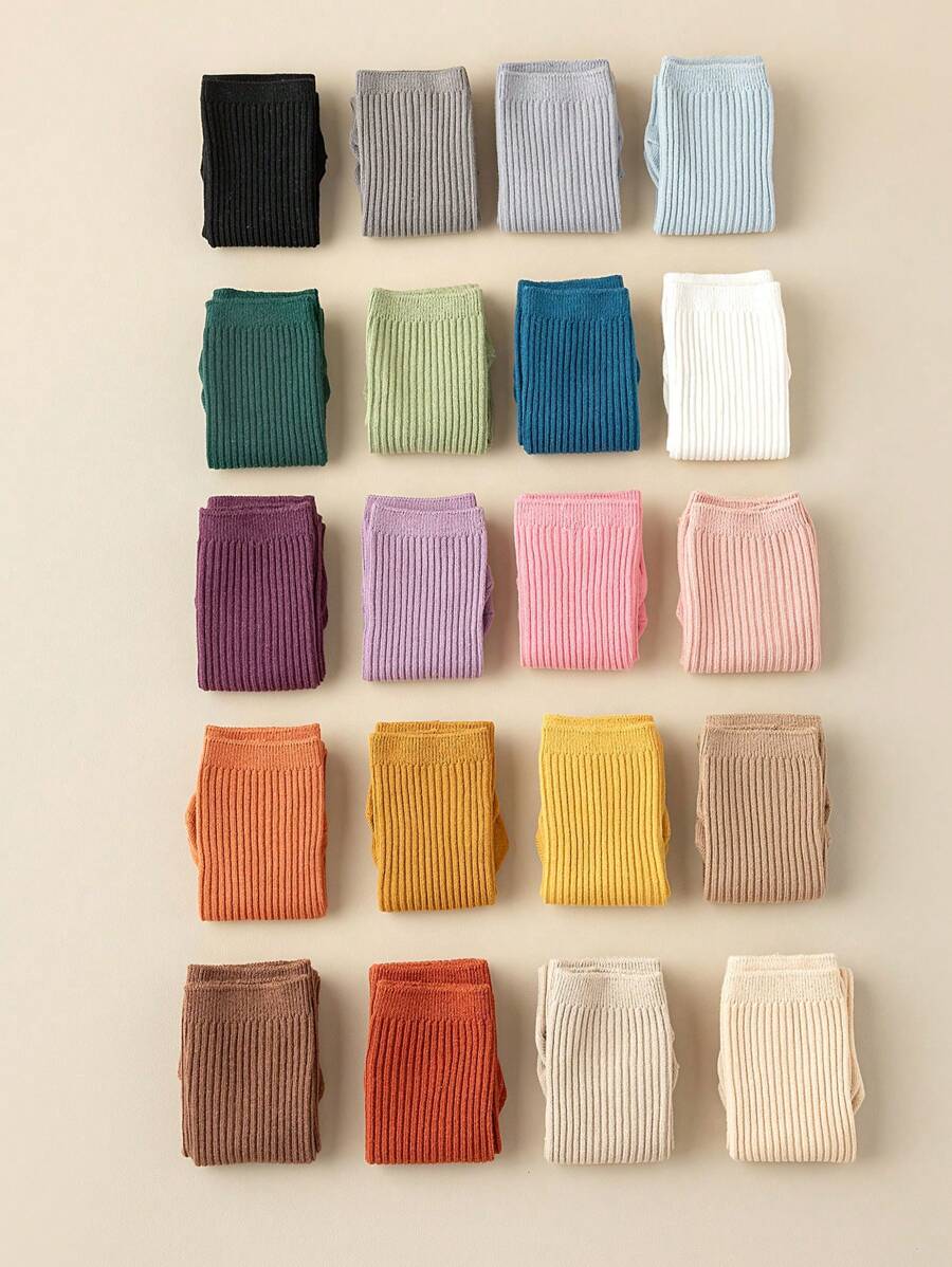 兒童襪子,春秋風格,實心中筒襪子,男女童通用,多彩堆疊襪子 - 彩色 - 查看 1