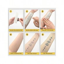 Inkartlink 8*17cm 1 件草本汁临时纹身海浪图案，神奇，持续 15 天，半永久，逼真，持久 1-2 周 - 黑色 - 查看 6