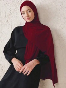 1pc Solid Color Breathable Modal Scarf Style Headband, Suitable For Daily Life Headband Soft Hijab For Abaya Veiled Clothes - Burgundy - View 1