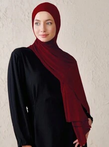1pc Solid Color Breathable Modal Scarf Style Headband, Suitable For Daily Life Headband Soft Hijab For Abaya Veiled Clothes - Burgundy - View 2