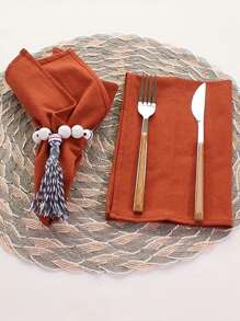 2/6/12 khăn ăn trang trí tiệc phong cách cổ điển Châu Âu và Mỹ, màu trơn, họa tiết xếp ly, thân thiện với da và thấm hút, khăn lau cốc - trái cam - Xem 1