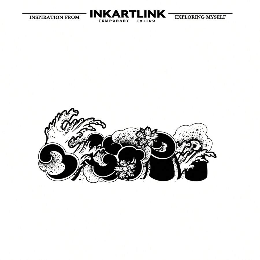 Inkartlink 8*17cm 1 件草本汁临时纹身海浪图案，神奇，持续 15 天，半永久，逼真，持久 1-2 周 - 黑色 - 查看 1