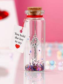 1入組情人節浪漫漂流瓶禮物套裝,附贈鑰匙、祝福卡,適用於他/她的周年紀念日禮物,致愛丈夫/妻子的我愛你禮物,男/女朋友的浪漫瓶中信 - 無色 - 查看 8