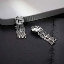 1pair Wine -Shaped Tassel Earrings With 925 Silver Needle, European & American Style, Unisex, Personalized, Ear Accessories - Great For Couples And Festivals Gifts - Silver - View 1