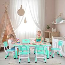 MAMIZO Kids Table And 6 Chairs Set, Height Adjustable Graffiti Table, Preschool Activity Art Craft Table, For Daycare Classroom Home Boys And Girls Age 3-12 - Robin trứng xanh - Xem 7