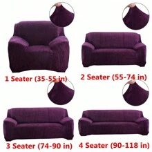 Stretch Sofabezug Couchbezug 1/2/3/4 Sitzer Dicke Samt Sofa Schonbezüge Elastischer Antirutsch Sofahusse Möbelschutz - Violett - Übersicht 2