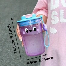 1pc 450ml Portable Stainless Steel Insulated Cup With Straw - Purple - View 2