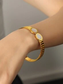 1只18k鍍金不鏽鋼可調開口羅馬數字手鍊 - 手鐲 - 查看 5