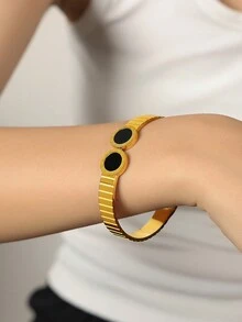 1只18k鍍金不鏽鋼可調開口羅馬數字手鍊 - 手鐲 - 查看 2