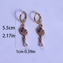 1pair Fashionable Luxury & Delicate Five-Color Zirconia Flower & Water Drop Shaped Pendant Earrings Suitable For Women's Daily Wear, Festival, Birthday Gift. Brand New & , No Fading. - Yellow Gold - View 9