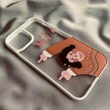 1pc Cute Girl Expression Black & White Edge Acrylic Phone Case Compatible With Apple Iphone Models Including Iphone 12 Mini/13 Mini/14/15 Plus - White - View 3
