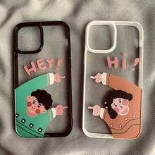 1pc Cute Girl Expression Black & White Edge Acrylic Phone Case Compatible With Apple Iphone Models Including Iphone 12 Mini/13 Mini/14/15 Plus - White - View 6