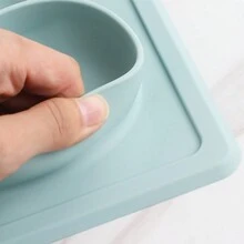 Baby Silicone Divided Plate, Suction Base Feeding Bowl With Cartoon Bear Face Tableware Plate - Blue - View 5