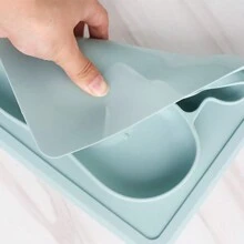 Baby Silicone Divided Plate, Suction Base Feeding Bowl With Cartoon Bear Face Tableware Plate - Blue - View 7