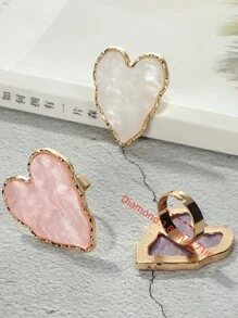 1 件时尚新款设计白色不对称心形手指开口戒指 适合女士女孩礼物 - 白色 - 查看 7