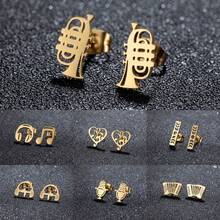 1對不鏽鋼樂器色士風耳環,適用於女人母親禮物,音樂珠寶首飾 - 黑色 - 查看 5