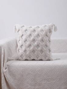 Tassel Velvet Craft Throw Pillow Cover, Sofa Cushion Lumbar Pillow Case - White - View 1
