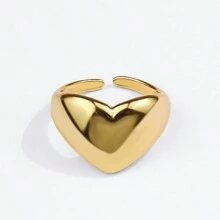 極簡心形開放式戒指,創意時尚男女通用戒指,歐美珠寶寬面心形戒指,情侶戒指 - 銀色 - 查看 8