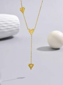 LIEBEIRIS 1pc Minimalist 18k Gold Plated Y-Shaped Stainless Steel Necklace With 3d Heart Pendant