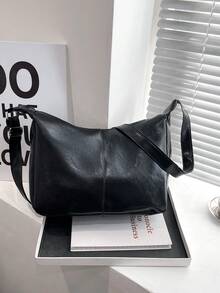 1個黑色pu皮革大容量肩背包,適用於女士,日常上下班、商務出差、旅行、購物、約會 - 黑色 - 查看 4