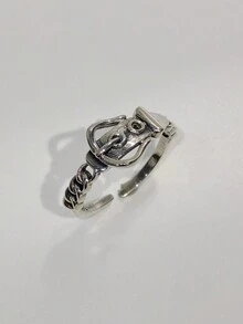 1pc Exquisite Unisex 925 Sterling Silver Belt Ring With Geometric Cut-Out Design, Adjustable, Suitable For Daily Wear And Parties, Classic Gift Choice For Festivals - Silver - View 8