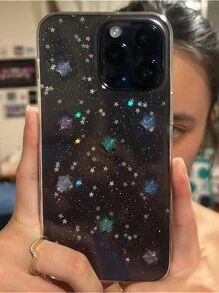 2024 年夏季夜光小星星闪光透明手机壳适用于 16 15 14 13 12 11 Pro Max MiNi 7 8 Plus X XS Max XR 可爱女孩 3D 滴胶亮片软壳防水防震防摔防刮