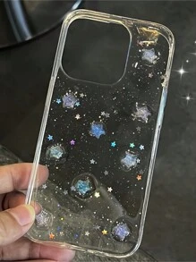 2024 年夏季夜光小星星闪光透明手机壳适用于 16 15 14 13 12 11 Pro Max MiNi 7 8 Plus X XS Max XR 可爱女孩 3D 滴胶亮片软壳防水防震防摔防刮