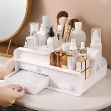 1個桌面收納抽屜化妝品儲物盒,適用於桌面、辦公用品、宿舍、梳妝台 - 白色 - 查看 8