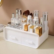 1個桌面收納抽屜化妝品儲物盒,適用於桌面、辦公用品、宿舍、梳妝台 - 白色 - 查看 7