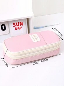 1pc Minimalist Design Pencil Case With Large Capacity And Inside Mesh Pocket, Stationery Box Marcaron Pattern Pen Holder, Back To School Supplies Gift For Elementary School And High School Students - Pink - View 2
