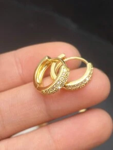 1pair Luxury And Elegant Copper & Zirconium Earring Studs As A Gift For Dating - Yellow Gold - View 7