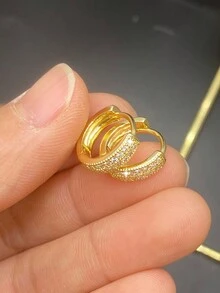 1pair Luxury And Elegant Copper & Zirconium Earring Studs As A Gift For Dating - Yellow Gold - View 4