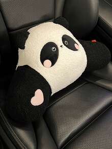 新款汽車毛絨靠頭,靠背,頸部保護枕頭,腰部支撐,汽車座椅,頸枕,靠背墊,可愛座墊,車內裝飾,腰部支撐1入組 - 黑與白 - 查看 3