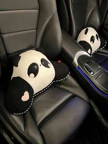 新款汽車毛絨靠頭,靠背,頸部保護枕頭,腰部支撐,汽車座椅,頸枕,靠背墊,可愛座墊,車內裝飾,腰部支撐1入組 - 黑與白 - 查看 2