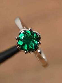 1入時尚花與方晶裝飾女戒,適用於派對、日常、婚禮等場合 - 綠色 - 查看 2