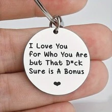 1pc Original Funny Stainless Steel Valentine's Day Creative Gift Keychain Pendant Couple Keychain Hangers - Silver - View 3